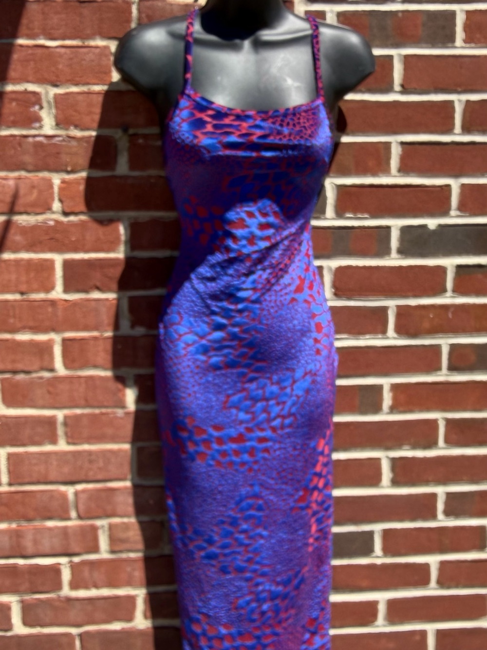 Blue & Red Slip Dress with Spaghetti Straps